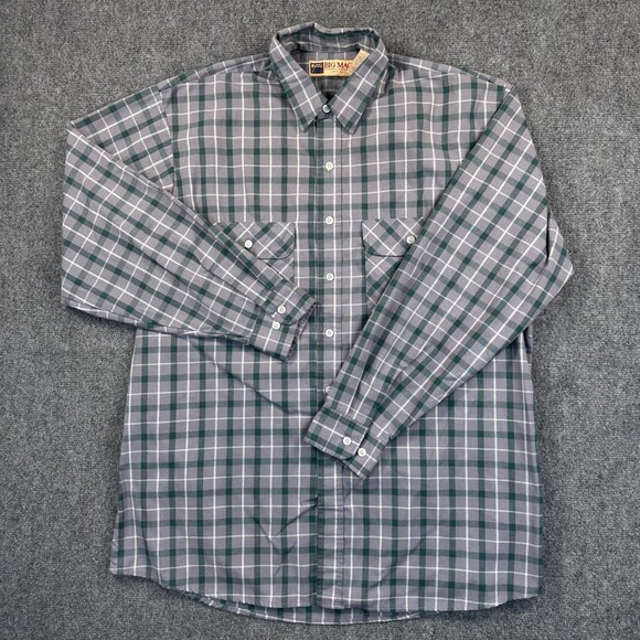 Vintage Big Mac Men's XLT Green Gray Plaid Workwear Shirt Rugged Utility USA 70s - Picture 2 of 14